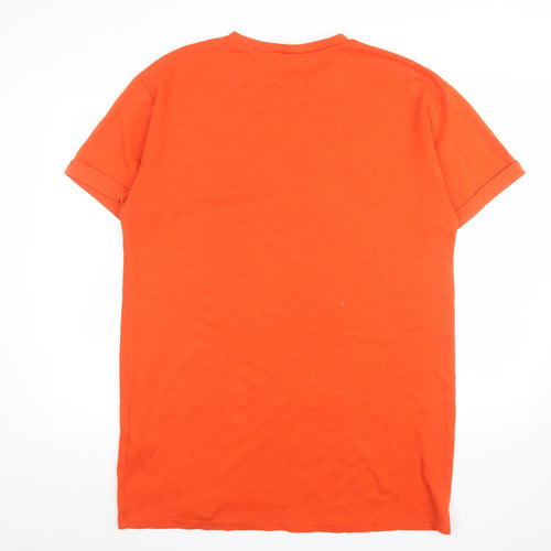 Zara Women Orange Basic Short Sleeve Cotton Blend T-Shirt Size 14