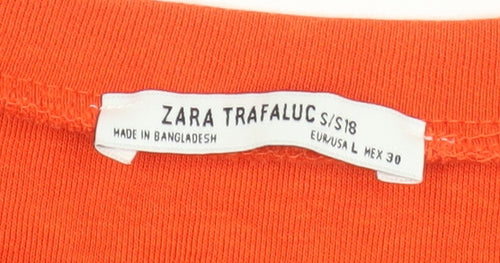 Zara Women Orange Basic Short Sleeve Cotton Blend T-Shirt Size 14