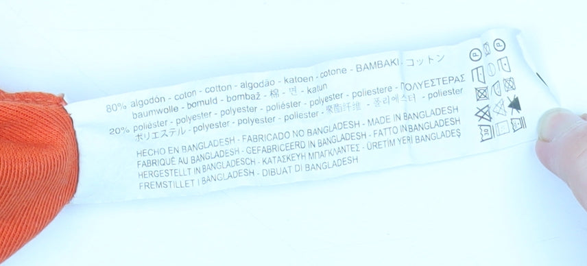 Zara Women Orange Basic Short Sleeve Cotton Blend T-Shirt Size 14