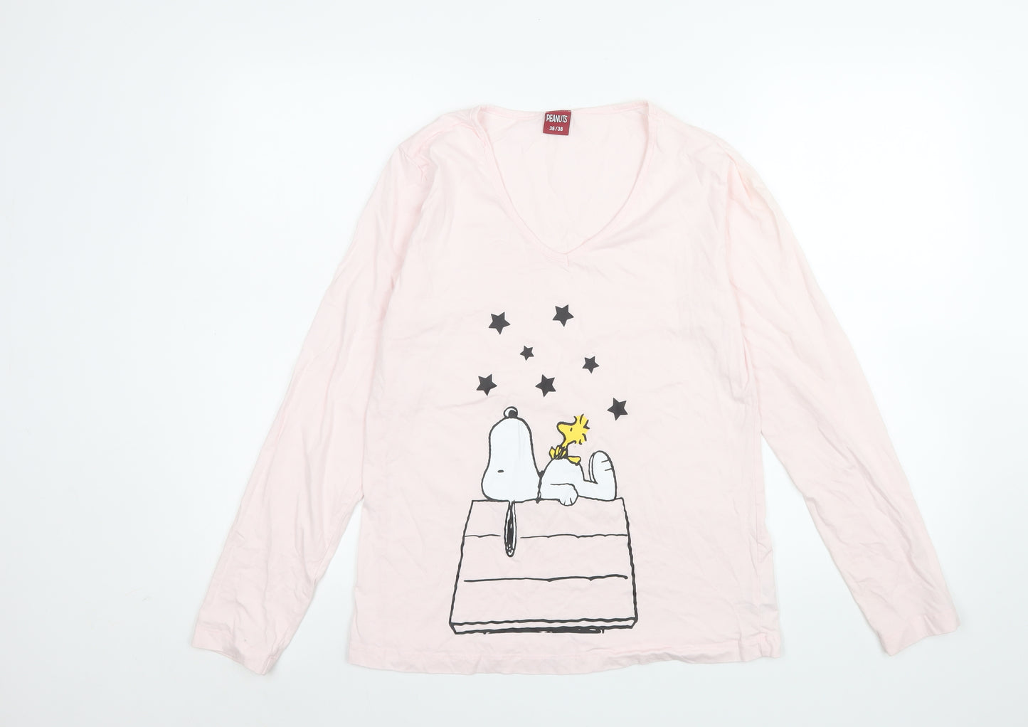 Peanuts Womens Pink Snoopy Pyjama Top Size 10 V-Neck Long Sleeve