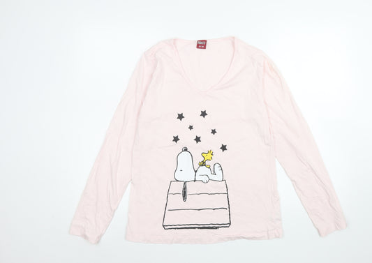 Peanuts Womens Pink Snoopy Pyjama Top Size 10 V-Neck Long Sleeve