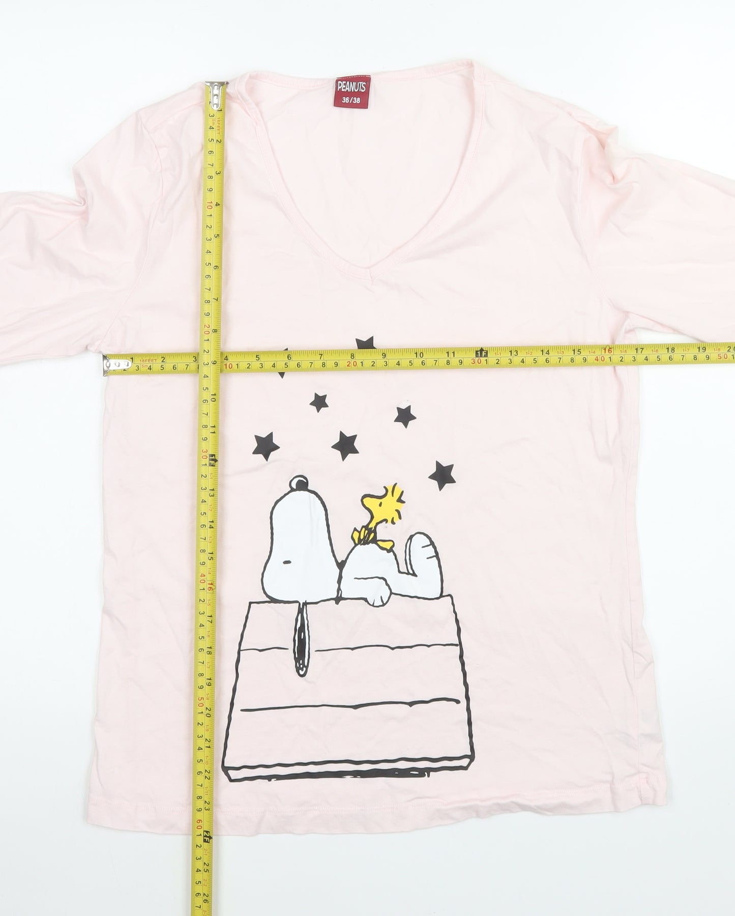 Peanuts Womens Pink Snoopy Pyjama Top Size 10 V-Neck Long Sleeve