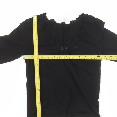 H&M Teens Black Long Sleeve Ruffle Bow Slim Fit T-Shirt L