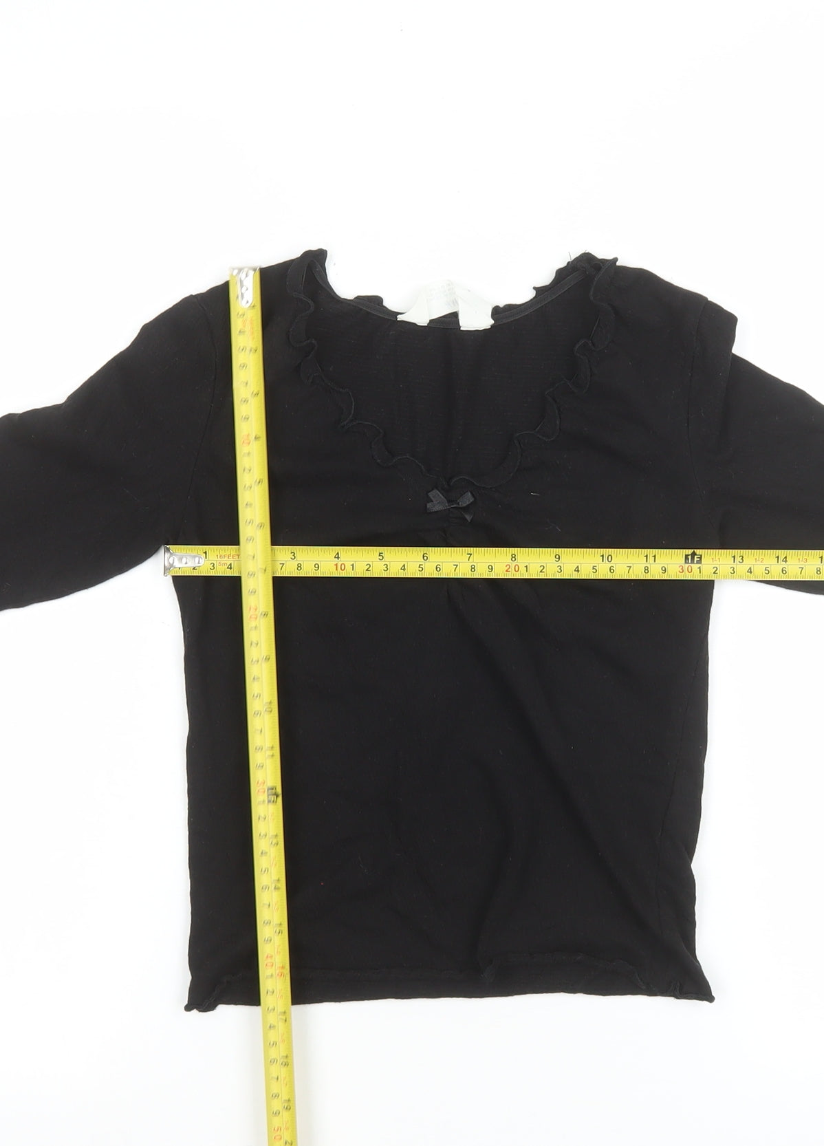 H&M Teens Black Long Sleeve Ruffle Bow Slim Fit T-Shirt L