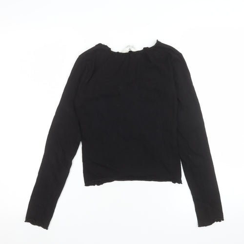 H&M Teens Black Long Sleeve Ruffle Bow Slim Fit T-Shirt L