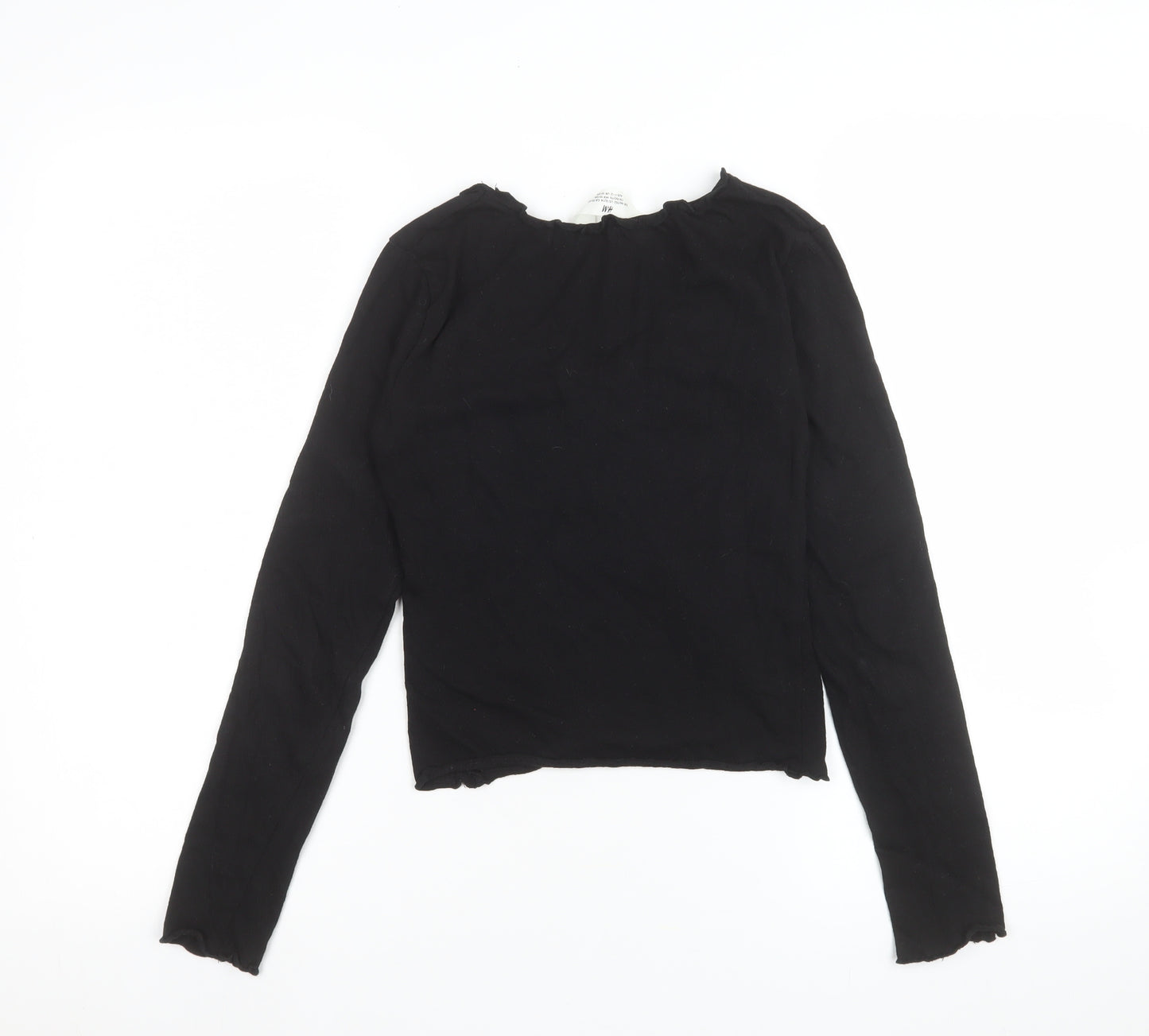 H&M Teens Black Long Sleeve Ruffle Bow Slim Fit T-Shirt L