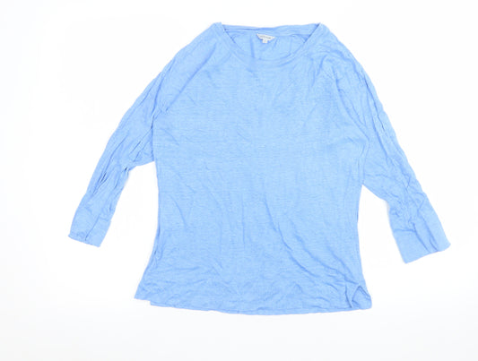 Jigsaw Women's Blue Linen 3/4 Sleeve Basic T-Shirt Size S