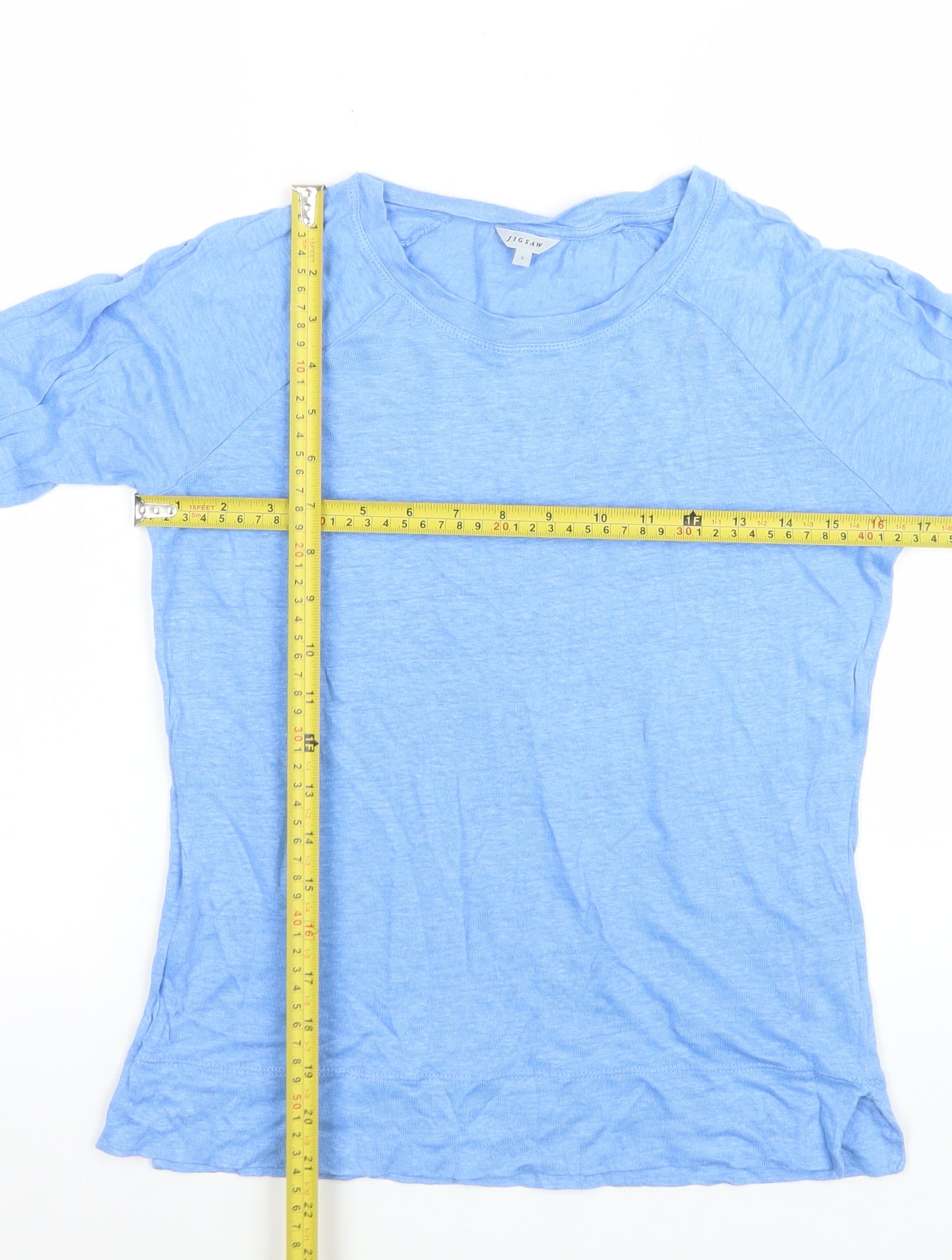 Jigsaw Women's Blue Linen 3/4 Sleeve Basic T-Shirt Size S