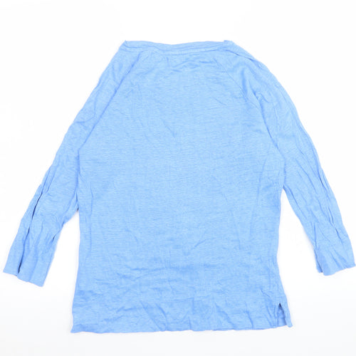 Jigsaw Women's Blue Linen 3/4 Sleeve Basic T-Shirt Size S