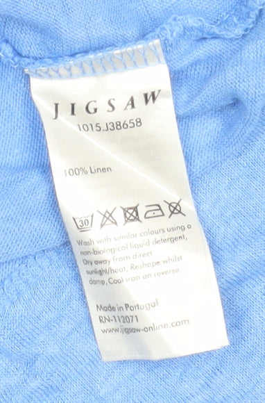 Jigsaw Women's Blue Linen 3/4 Sleeve Basic T-Shirt Size S