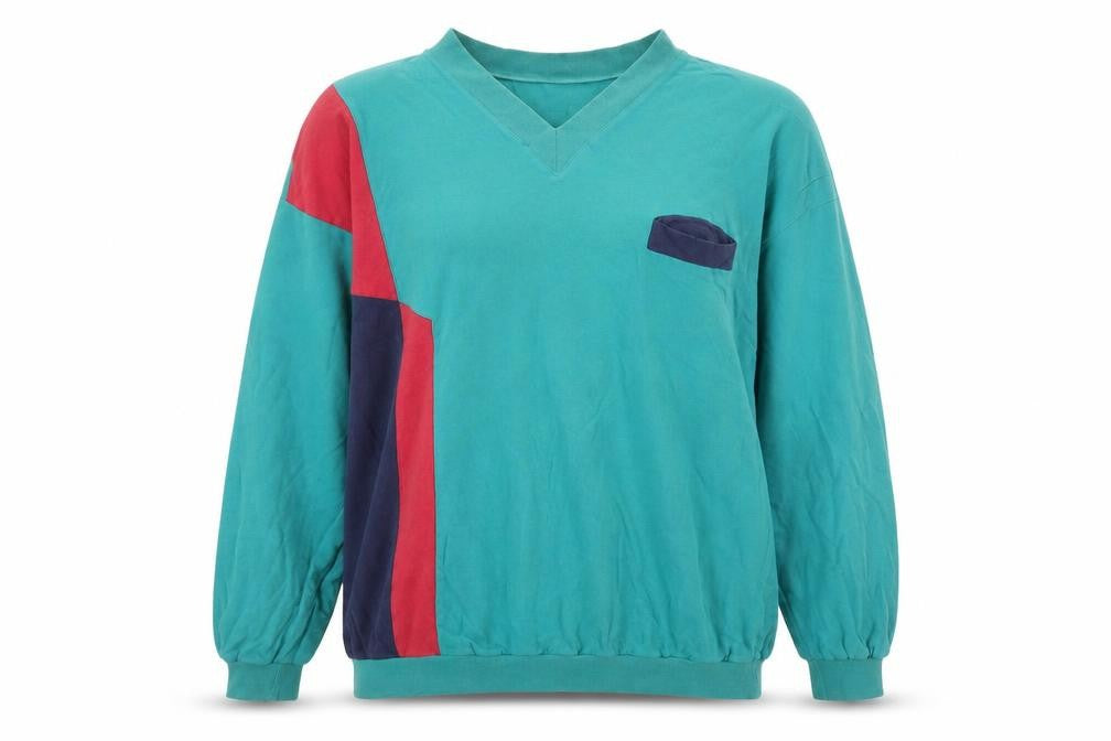 Front view of Key Elements Women’s Teal Colourblock V-Neck Pullover Sweatshirt L