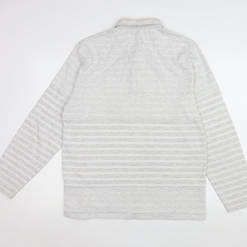 French Connection Men’s Grey Striped Long Sleeve Polo Shirt L Regular Fit