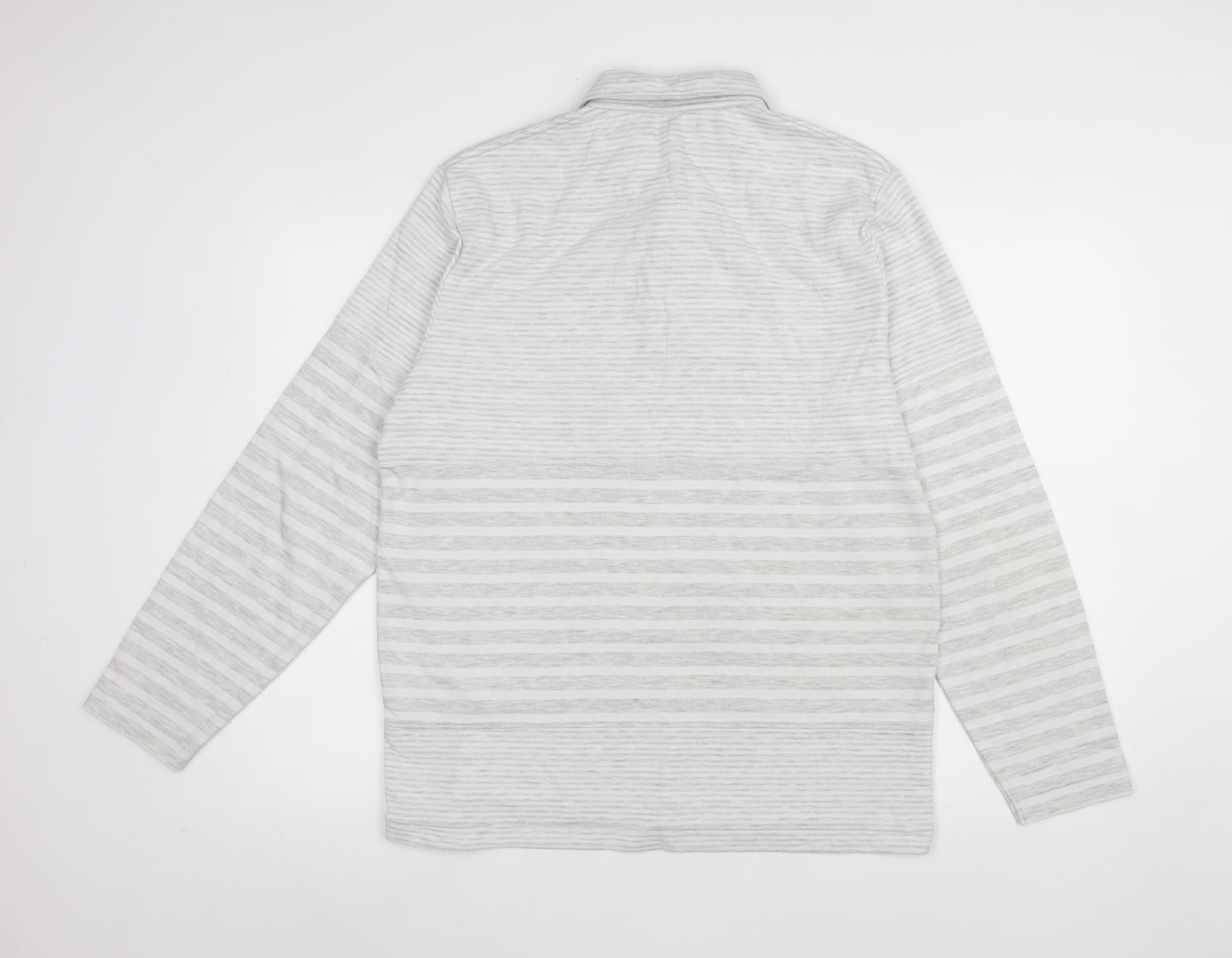 French Connection Men’s Grey Striped Long Sleeve Polo Shirt L Regular Fit