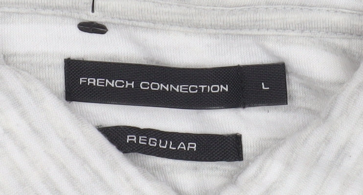 French Connection Men’s Grey Striped Long Sleeve Polo Shirt L Regular Fit