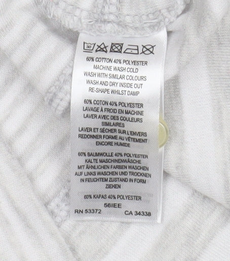 French Connection Men’s Grey Striped Long Sleeve Polo Shirt L Regular Fit