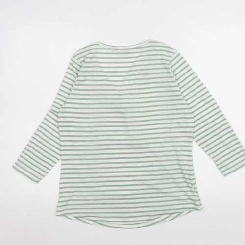 Nutmeg Womens Green White Striped V-Neck Long Sleeve T-Shirt Size 10