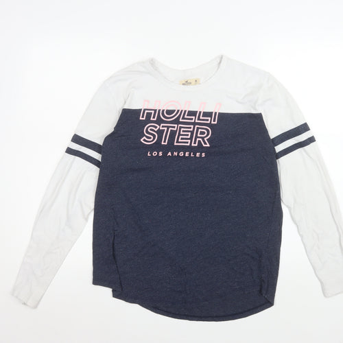 Hollister Womens Blue White Long Sleeve Crew Neck Colourblock T-Shirt M