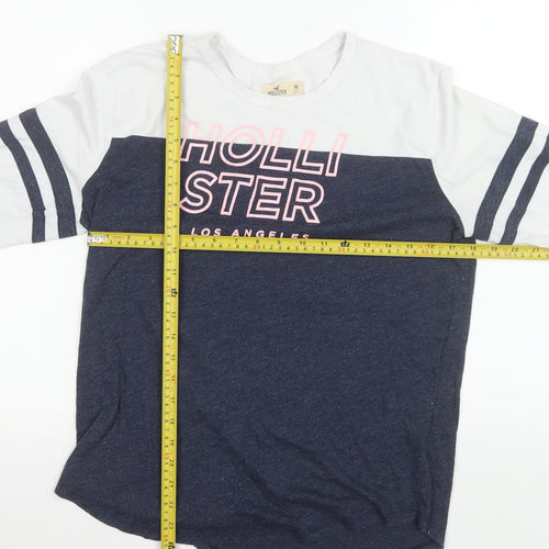 Hollister Womens Blue White Long Sleeve Crew Neck Colourblock T-Shirt M