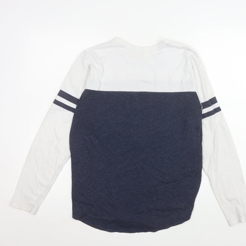 Hollister Womens Blue White Long Sleeve Crew Neck Colourblock T-Shirt M