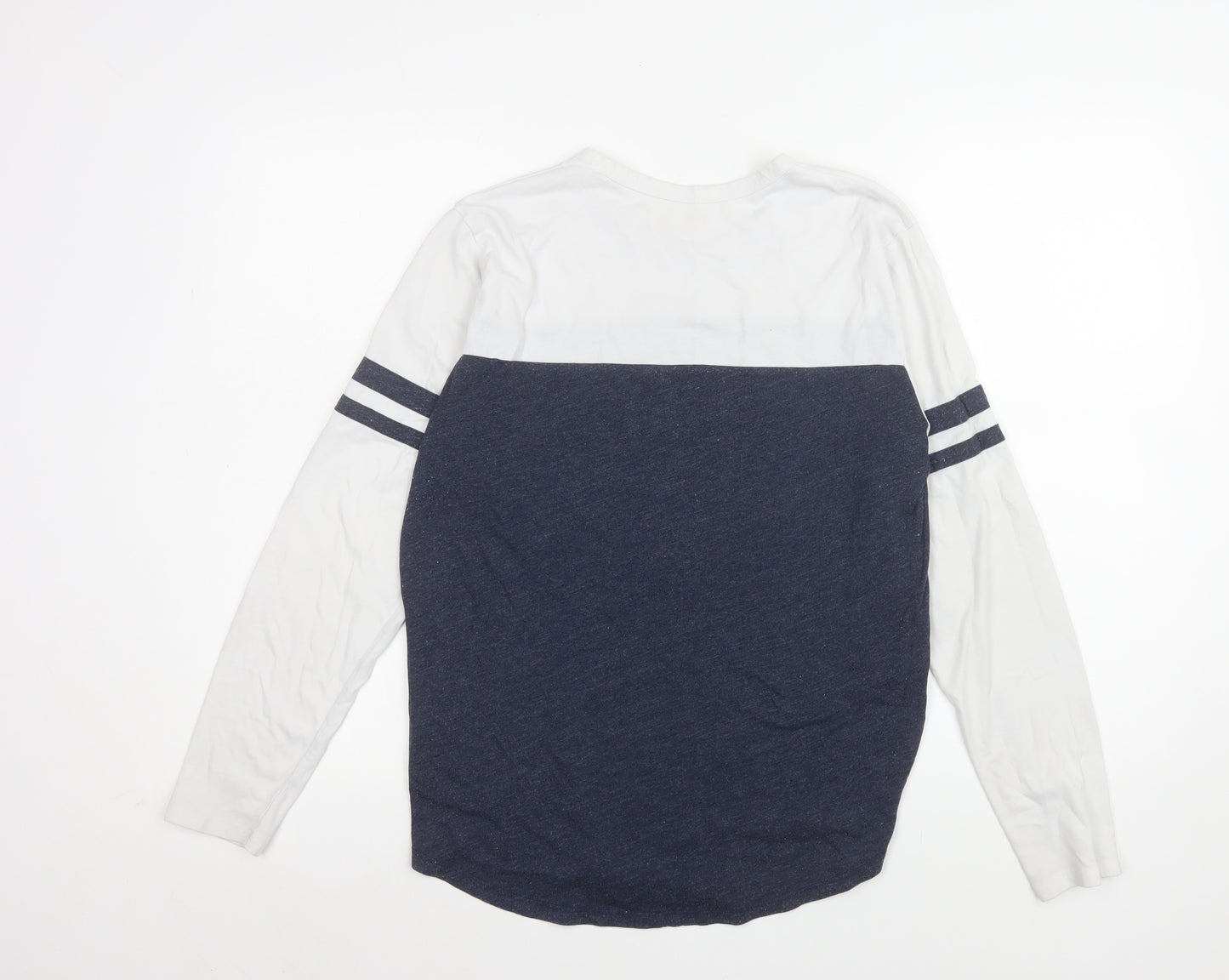 Hollister Womens Blue White Long Sleeve Crew Neck Colourblock T-Shirt M