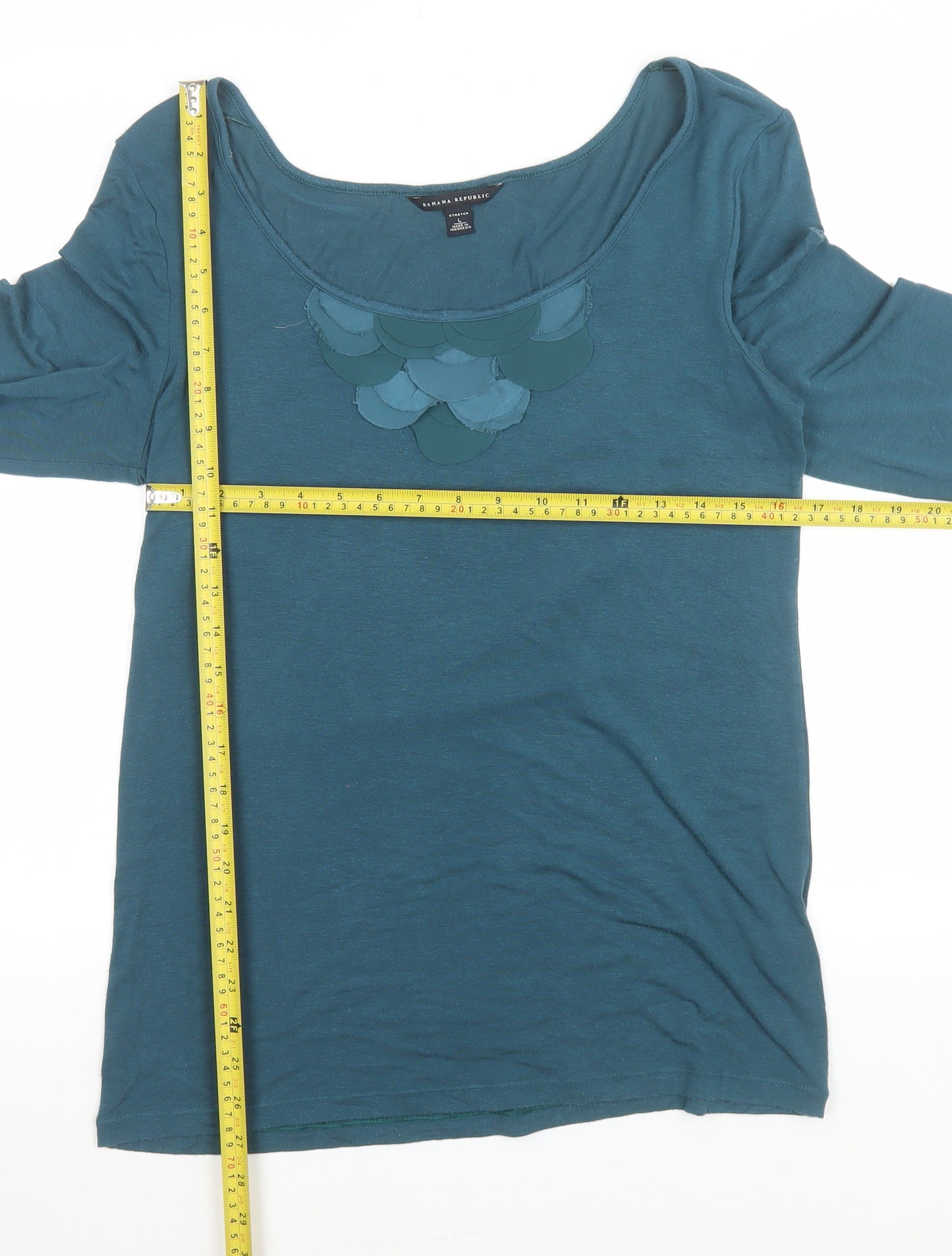 Banana Republic Women Blue Scoop Neck Stretch Jersey Top L