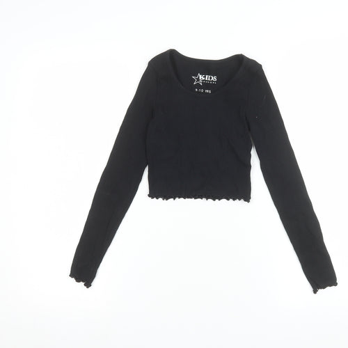 Peacocks Girls Black Cropped Ribbed Long Sleeve T-Shirt 9-10 Years