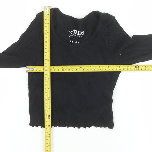 Peacocks Girls Black Cropped Ribbed Long Sleeve T-Shirt 9-10 Years