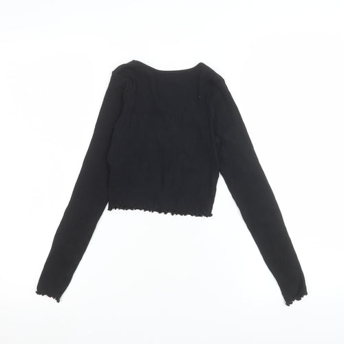 Peacocks Girls Black Cropped Ribbed Long Sleeve T-Shirt 9-10 Years