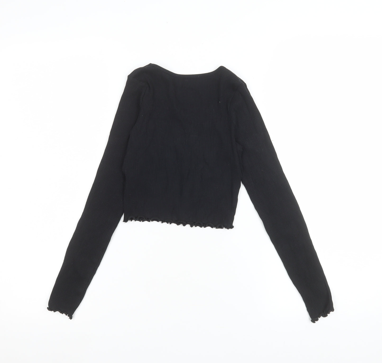 Peacocks Girls Black Cropped Ribbed Long Sleeve T-Shirt 9-10 Years