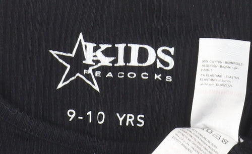 Peacocks Girls Black Cropped Ribbed Long Sleeve T-Shirt 9-10 Years