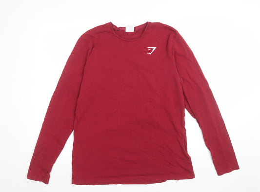 Gymshark Women Red Long Sleeve Slim Fit Cotton T-Shirt L