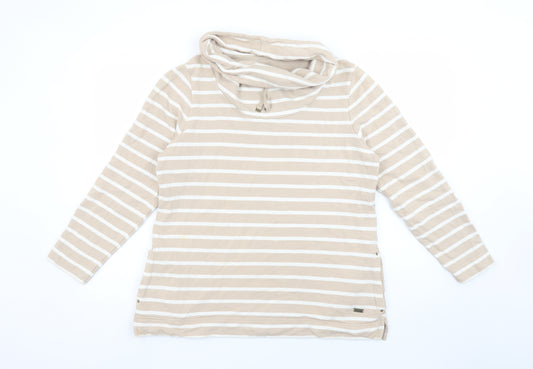 Dash Womens Beige Striped Cotton Pullover Sweatshirt Size 14
