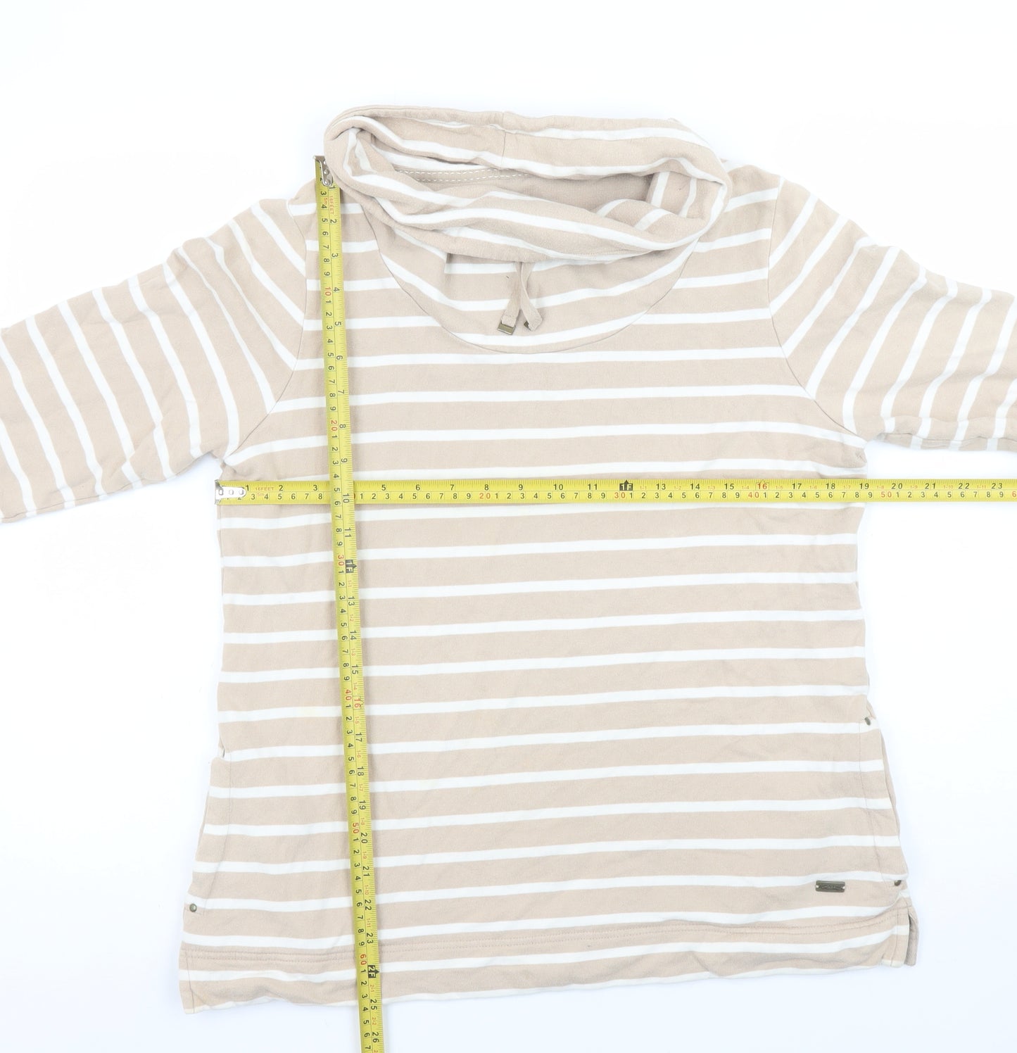 Dash Womens Beige Striped Cotton Pullover Sweatshirt Size 14