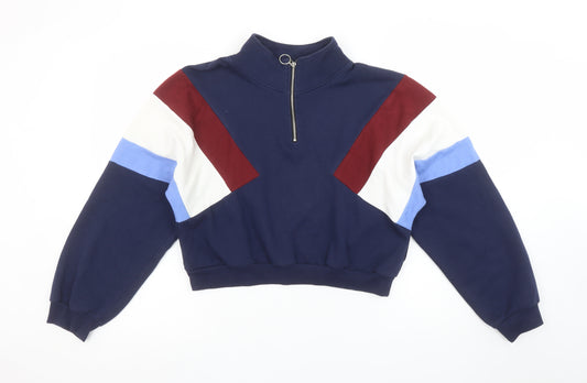 H&M Divided Women's Navy Colourblock 1/2 Zip Sweatshirt Size S