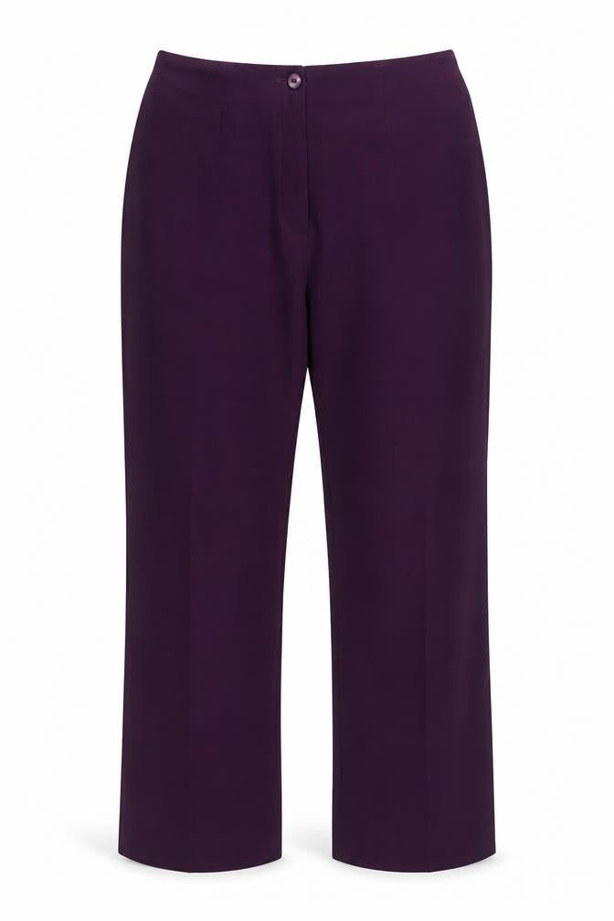 Front view of Yessica women’s purple polyester straight trousers, size UK 12