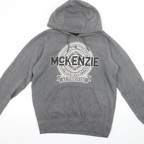 McKenzie Men’s Grey Pullover Hoodie L Logo Print Classic Style