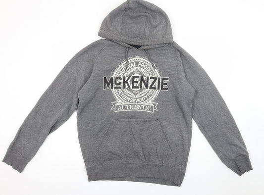 McKenzie Men’s Grey Pullover Hoodie L Logo Print Classic Style