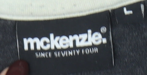 McKenzie Men’s Grey Pullover Hoodie L Logo Print Classic Style