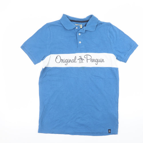 Original Penguin Boys Blue Polo Shirt 12-13 Years Cotton Short Sleeve