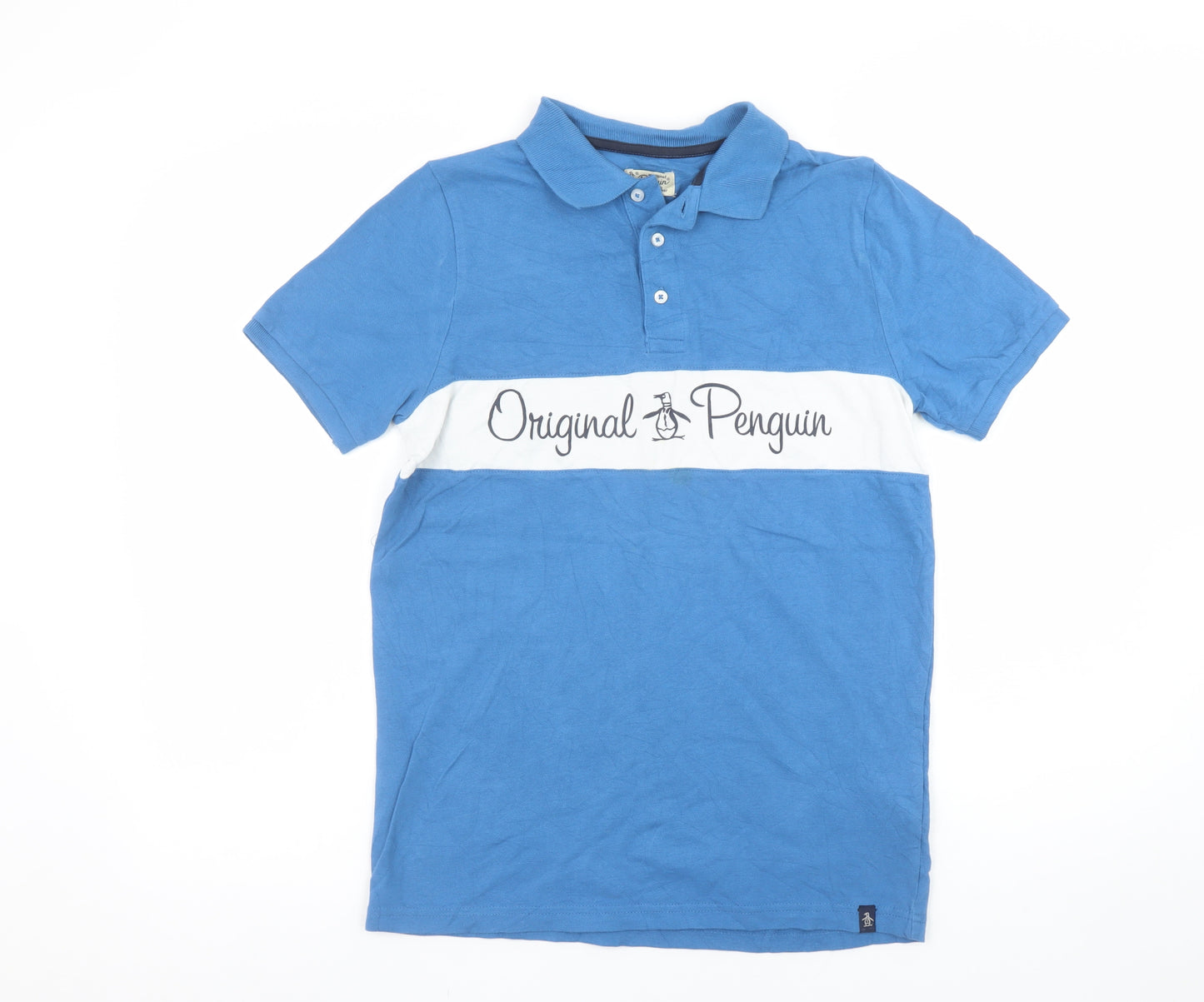 Original Penguin Boys Blue Polo Shirt 12-13 Years Cotton Short Sleeve