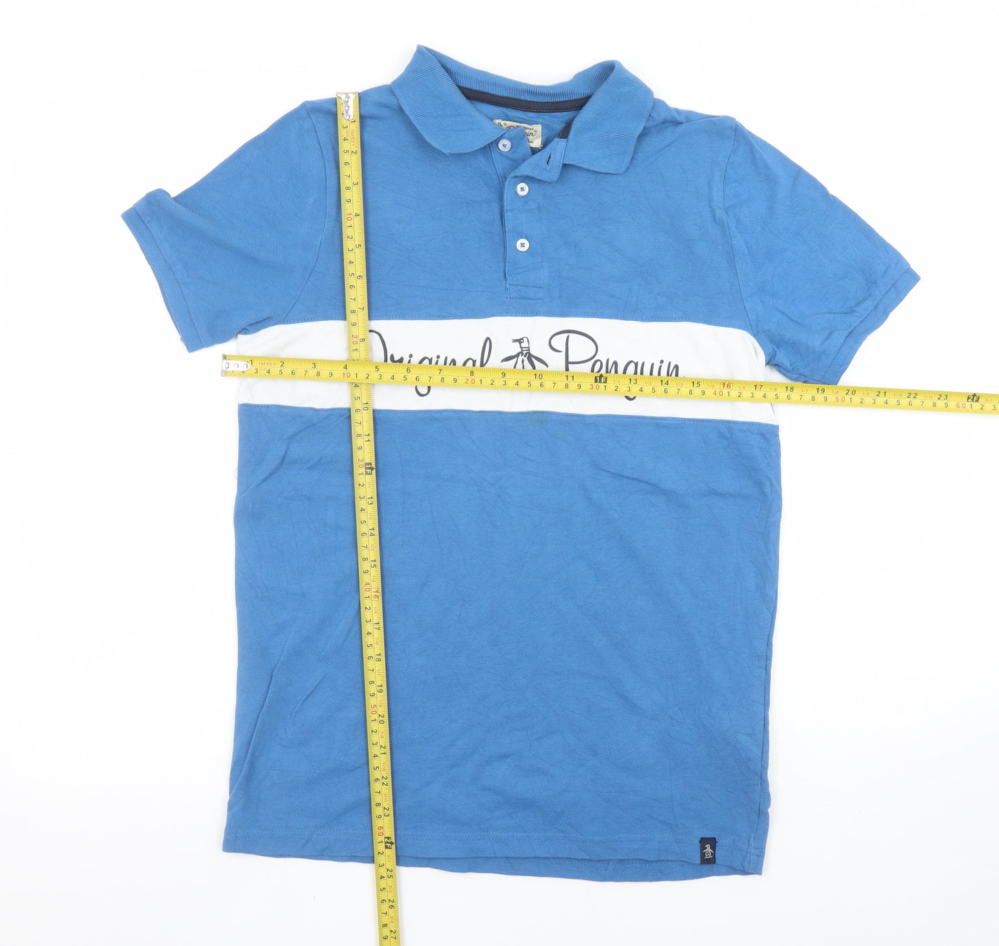 Original Penguin Boys Blue Polo Shirt 12-13 Years Cotton Short Sleeve