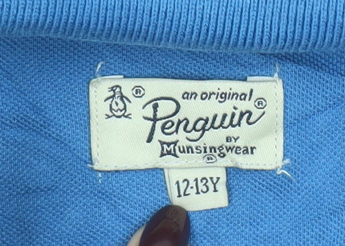 Original Penguin Boys Blue Polo Shirt 12-13 Years Cotton Short Sleeve