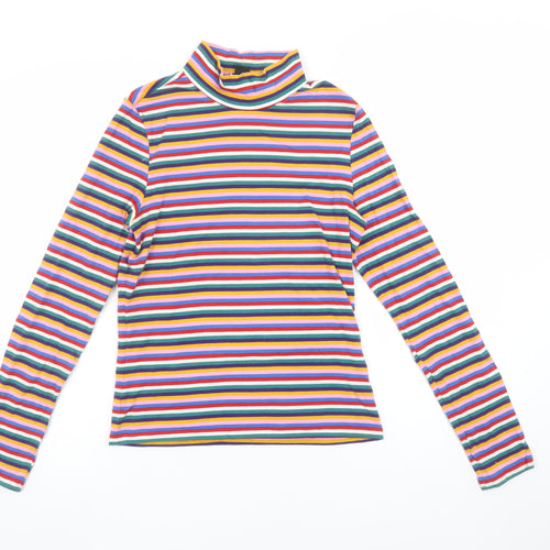 Monki Women's Multicoloured Striped Roll Neck Long Sleeve Top S