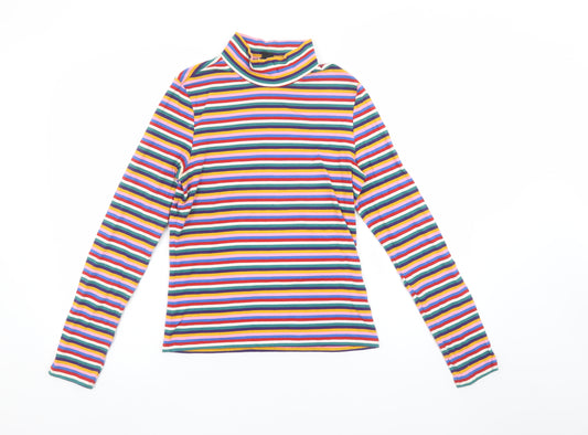 Monki Women's Multicoloured Striped Roll Neck Long Sleeve Top S