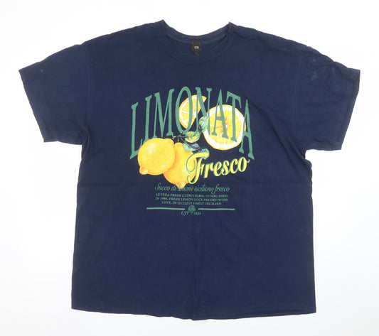 River Island Men's Blue L Limonata Fresco Graphic Cotton T-Shirt
