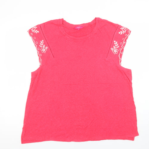 Next Women’s Pink Embroidered Short Sleeve Cotton T-Shirt Size 18