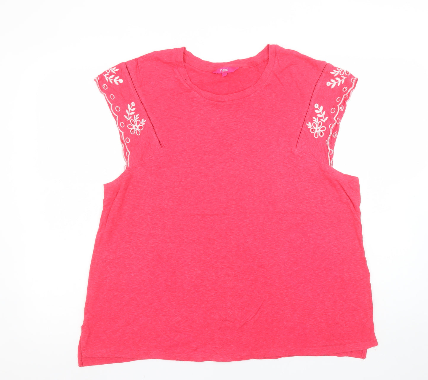Next Women’s Pink Embroidered Short Sleeve Cotton T-Shirt Size 18