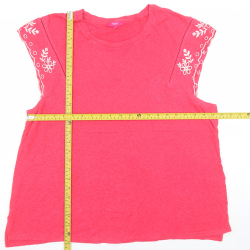 Next Women’s Pink Embroidered Short Sleeve Cotton T-Shirt Size 18