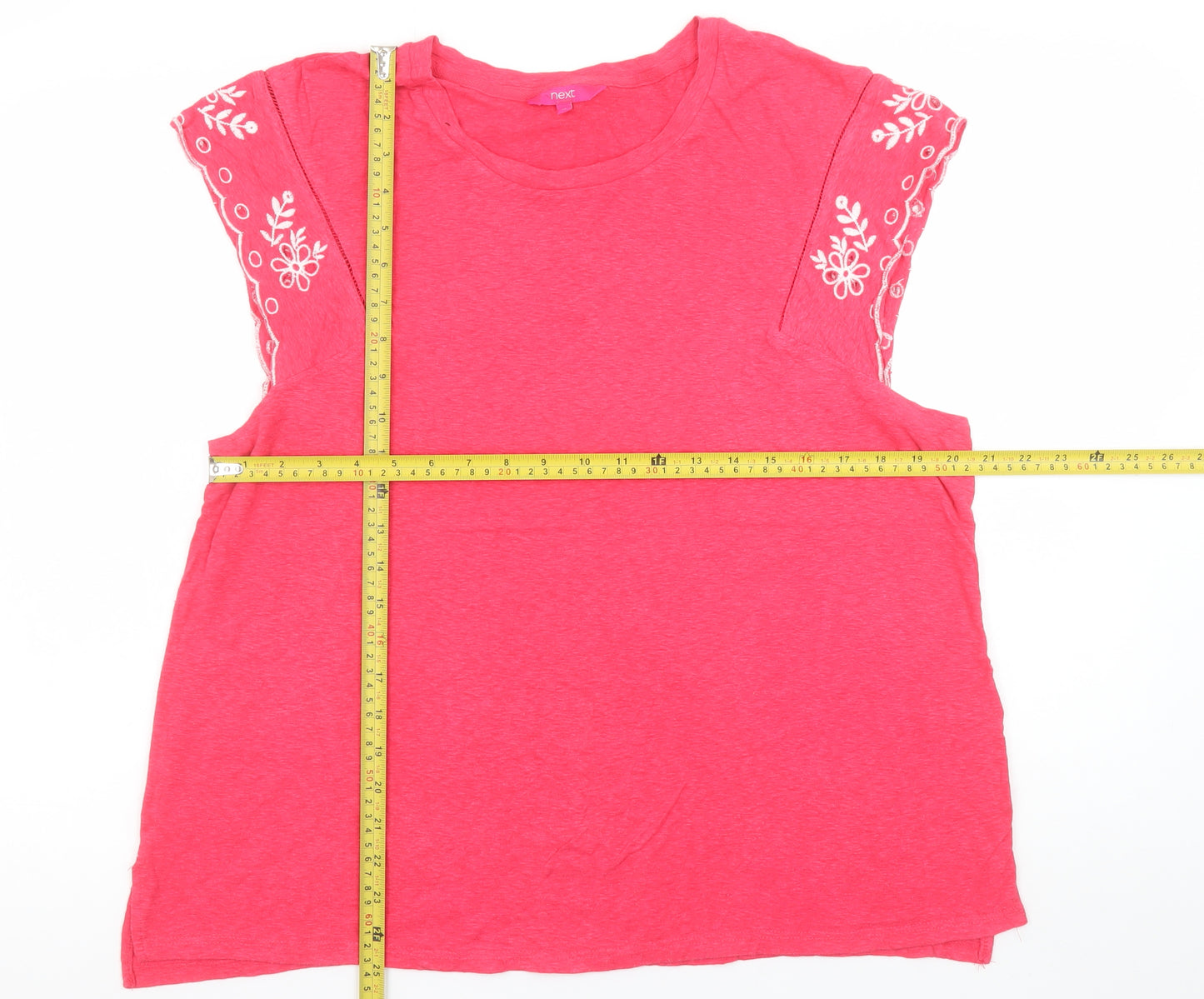 Next Women’s Pink Embroidered Short Sleeve Cotton T-Shirt Size 18