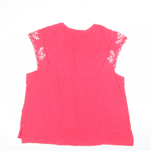 Next Women’s Pink Embroidered Short Sleeve Cotton T-Shirt Size 18